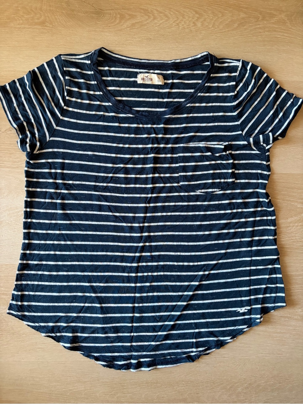 Hollister Navy White Striped Pocket Tee Size S